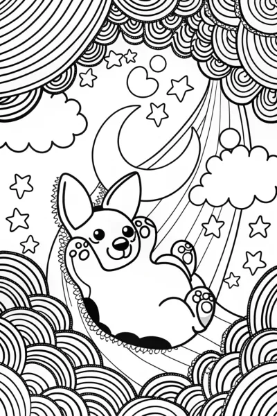Puppy Under the Starlit Canopy Coloring Page