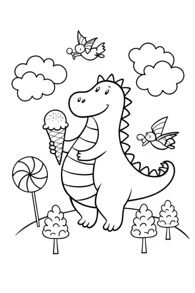 Godzilla’s Giant Ice Cream Adventure Coloring Page