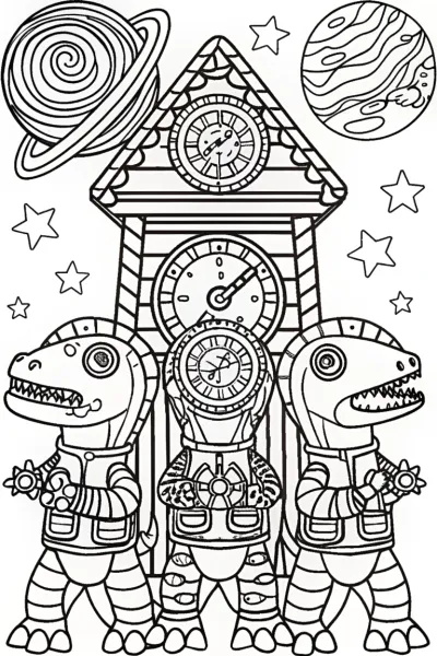 Dino Time Travelers Coloring Page