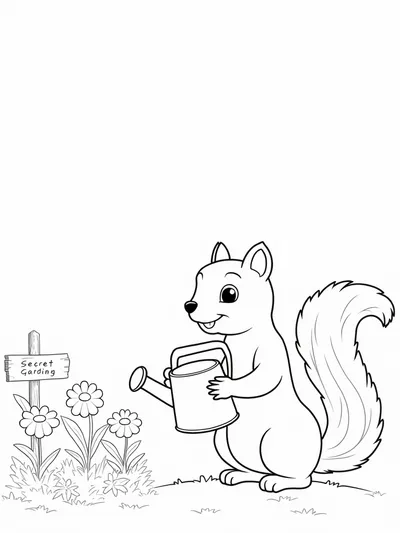 Squirrel tending to a secret garden