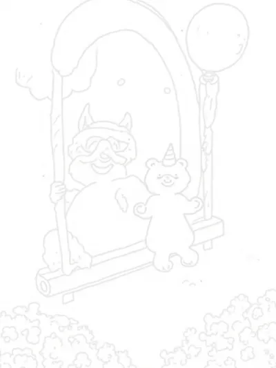 Bunny and raccoon on a rainbow swing
