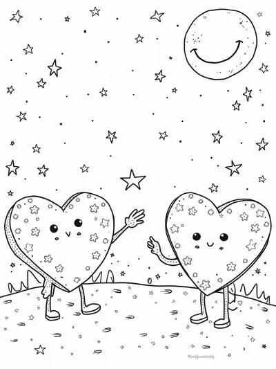 Heart-shaped characters in the stars