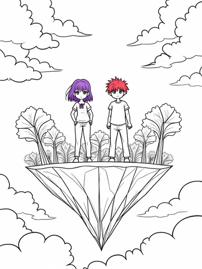 Anime characters on a floating island