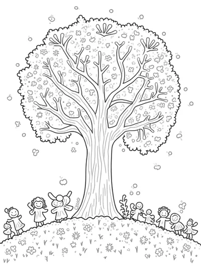 Children hanging wishes on a tree