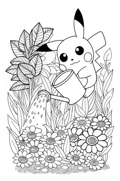 Pikachu watering alien plants