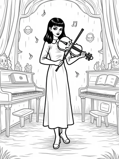 Wednesday Addams in the haunted music room
