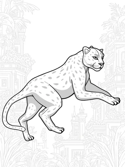 Black Panther leaping in the city