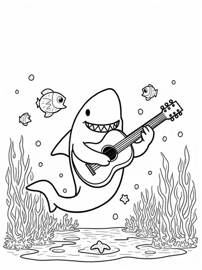 Shark playing seaweed guitar