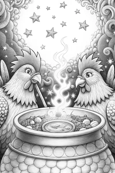 Chickens crafting a magical potion