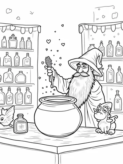 Wizard mixing love potions