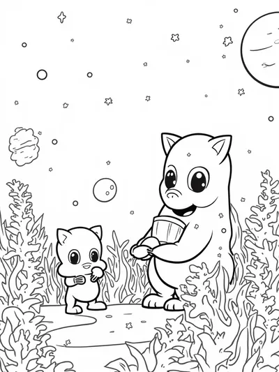 Huggy Wuggy gardening on an alien planet