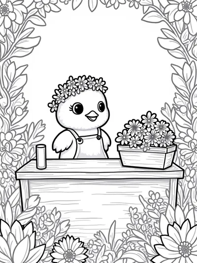 Chick running a flower shop