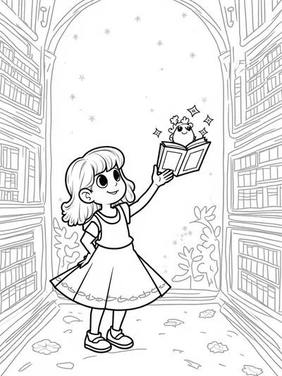 Mirabel exploring a magical library