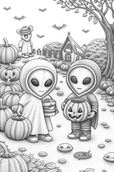Aliens celebrating Halloween