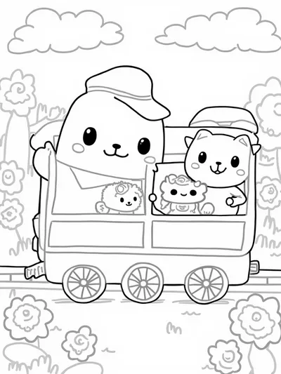 Squishmallows on a train ride