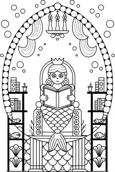 The Enchanted Mermaid’s Library Coloring Page
