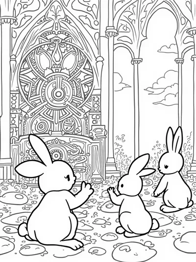 Bunnies working in a clocktower