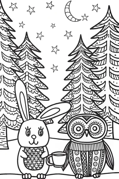 Whimsical Winter Wonderland Tea Party Coloring Page
