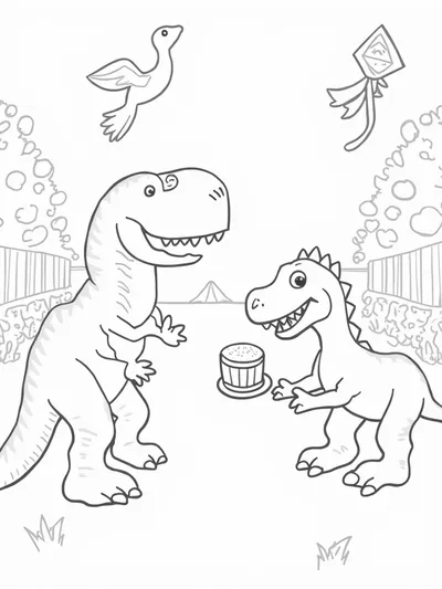 T-Rex enjoying a pie at a fair