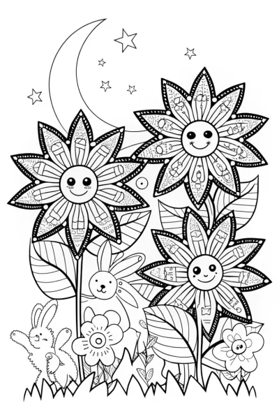 Celestial Star Garden Coloring Page