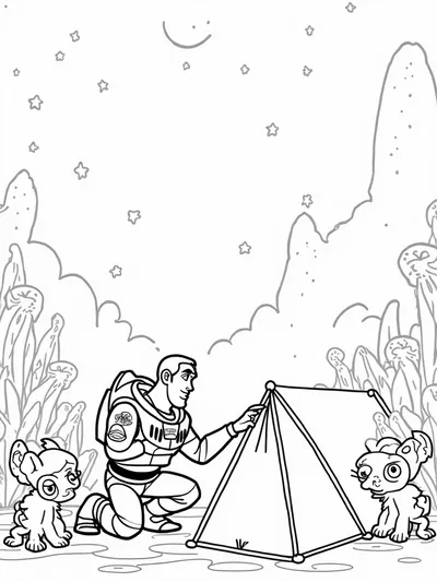 Buzz Lightyear camping in space