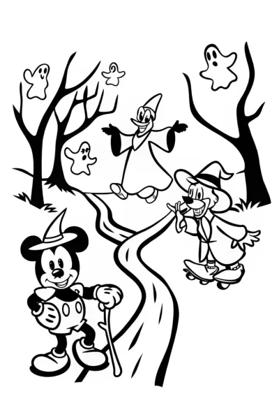Mickey and Friends’ Haunted Halloween Adventure Coloring Page