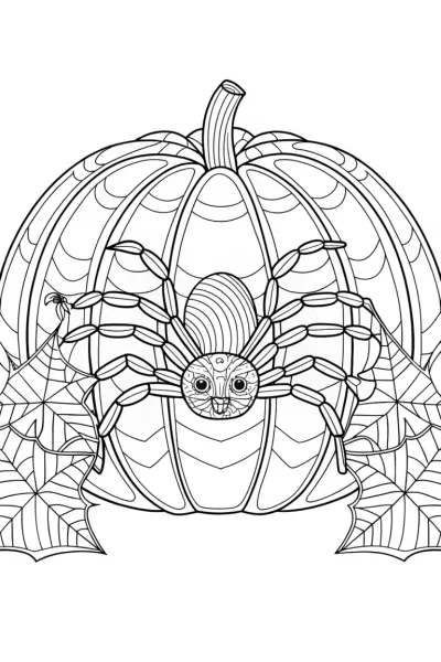 Spider exploring a giant pumpkin