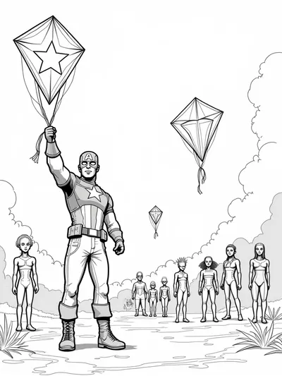 Captain America flying a kite