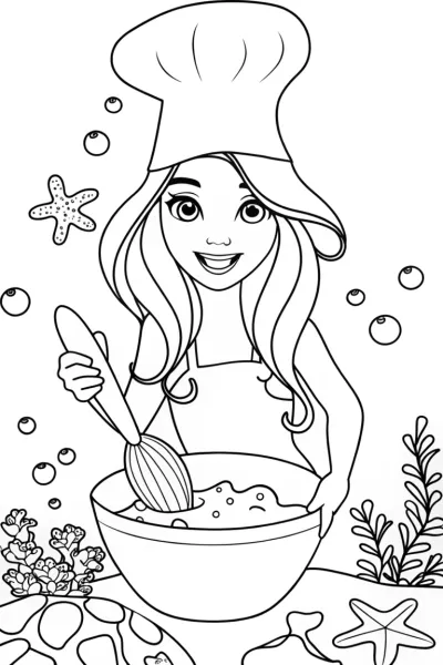 Mermaid Baker’s Delight Coloring Page