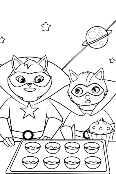 Superhero pets baking in space