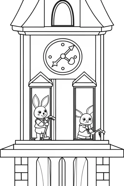 Bunnies working in a clocktower
