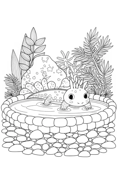 Axolotl relaxing in a hot spring