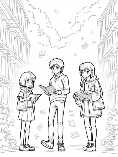 Rainbow High students in a library