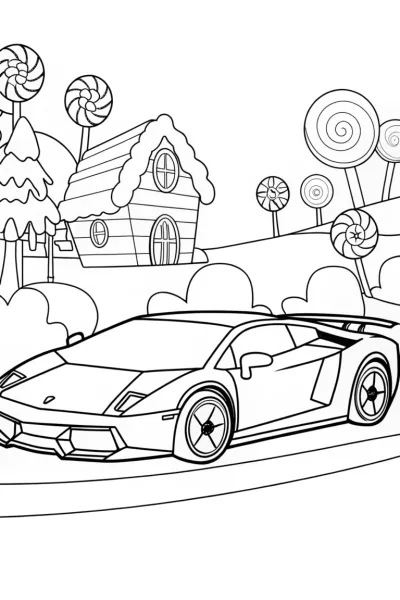 Lamborghini racing through candy land