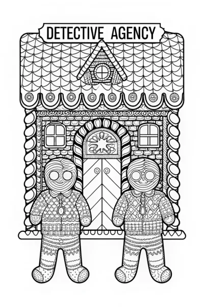 Gingerbread House Detective Agency Coloring Page