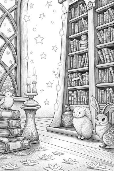 Animals in the enchanted library