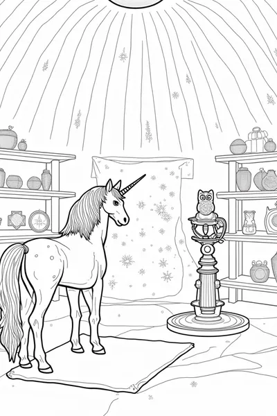 Unicorn crafting a celestial map