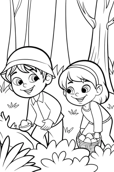 Children treasure hunting in forest