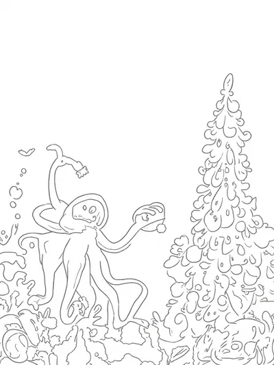 Octopus decorating a Christmas tree