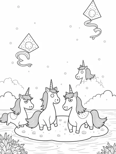 Unicorns crafting celestial kites