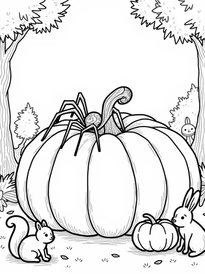 Spider exploring a giant pumpkin