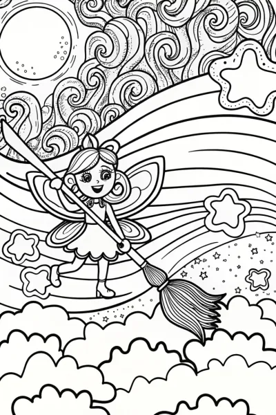 The Enchanted Fairy Paints the Sky Coloring Page