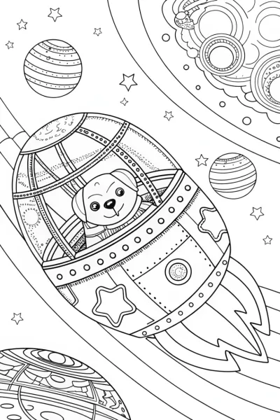 Puppy on a space train adventure