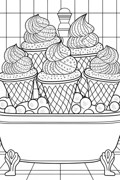 Ice cream cones in a bubble bath