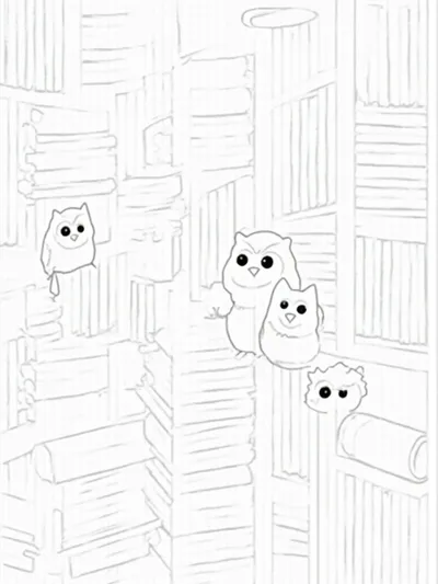 Owls in a cozy library
