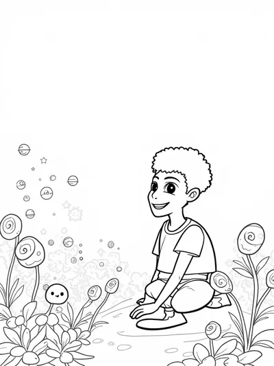 Blippi in a space garden