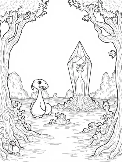 Pokémon exploring a magical forest