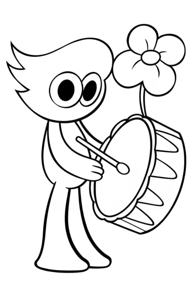 Huggy Wuggy playing a poppy drum