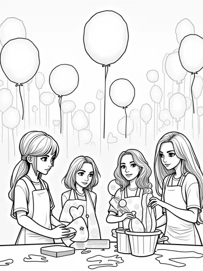 Rainbow High students in a balloon factory