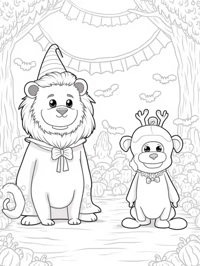 Lion and monkey Halloween party